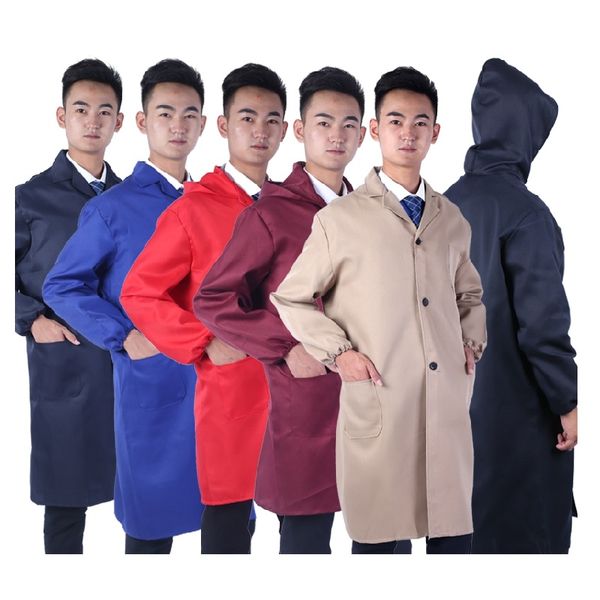 

20pcs factory work wear overalls lab coat thickening long design protective clothing hooded blue coat one piece worker uniforms, Tan;black