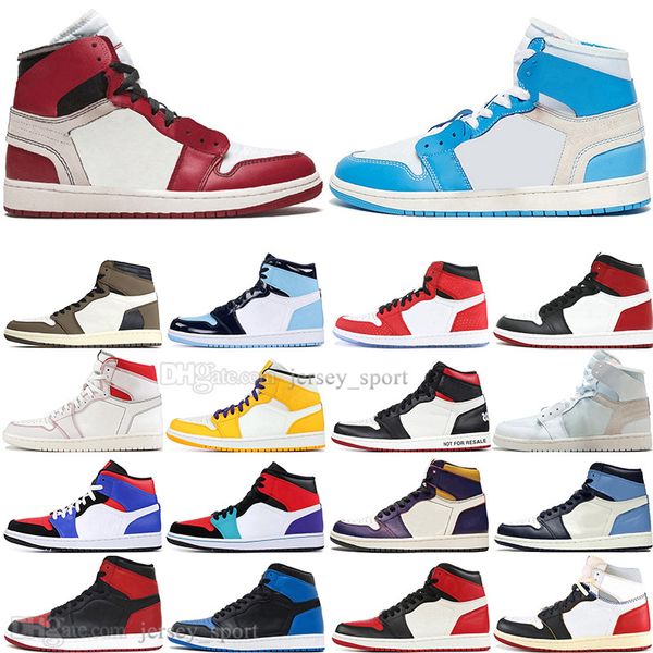 

boys 1 high og travis scotts unc spiderman mens basketball shoes 1s 3 banned bred toe lakers men sports designer sneakers trainers, White;red