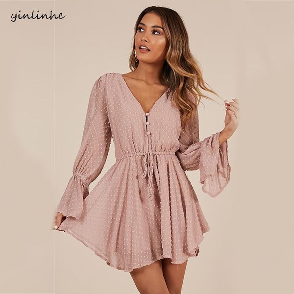 

yinlinhe transparent playsuit summer bohemian beach overalls pink polka dot short jumpsuit women rompers long sleeve 768, Black;gray
