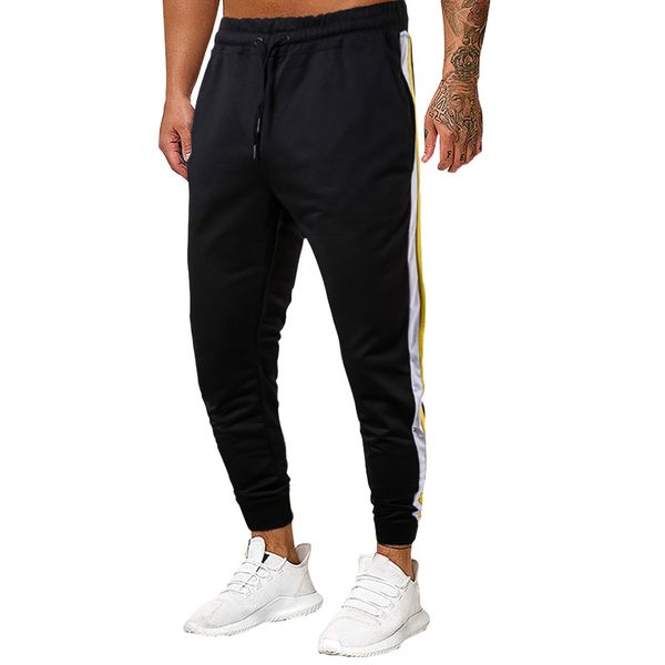 

2019 pants men streetwear casual fitness patchwork bodybuilding pocket skin full length sweatpants pantalones hombre, Black