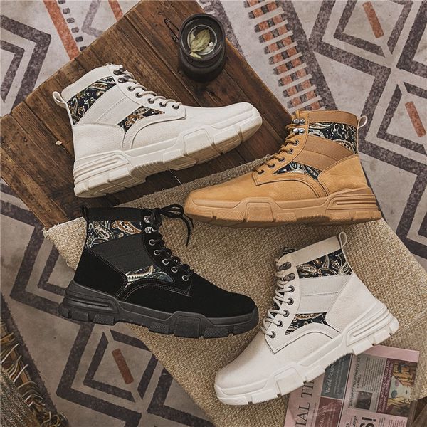 

2019 new men shoes fashion trend high to help versatile breathable platform comfortable outdoor boots, Black