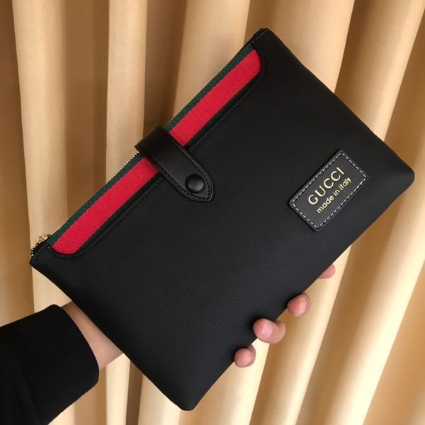 

2020 mens women business fashion leather handbag zipper clutch bag simple yunhui05, Black