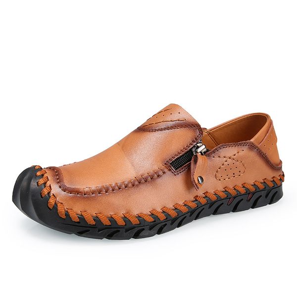 

casual shoes men loafer summer genuine leather shoes flat slip-on designer men fashion sneaker footwear man, Black