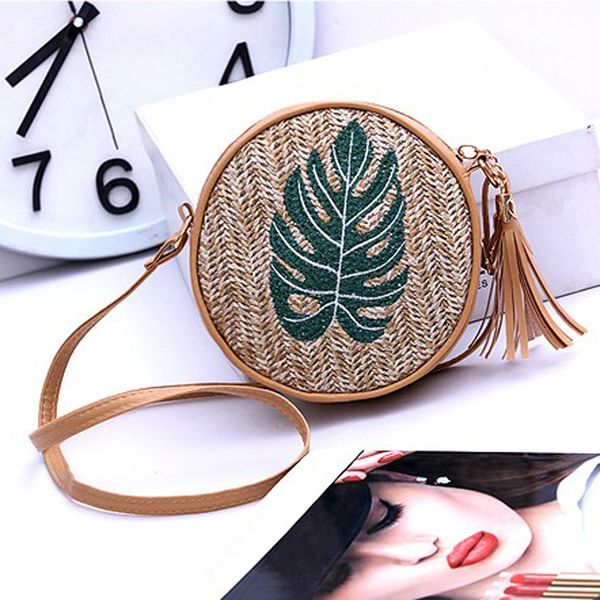 

women straw bags bohemian rattan female beach handbag circle lady weave messenger bag handmade round kintted crossbody#h10