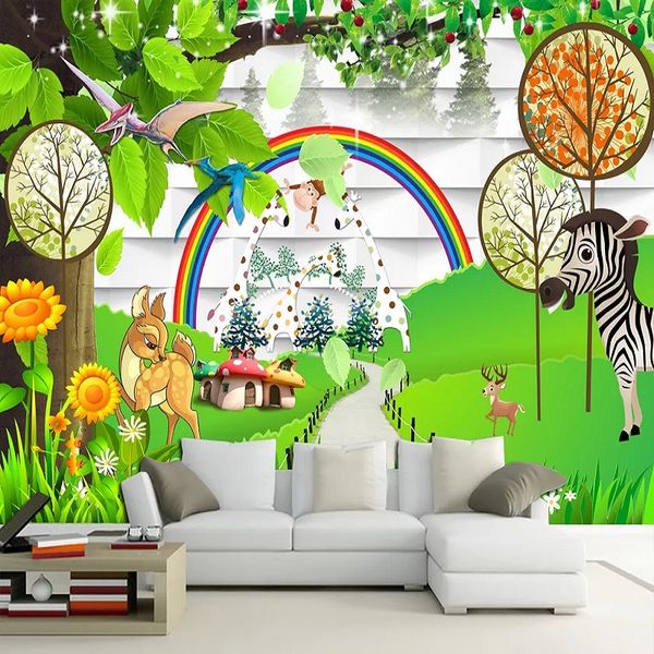 

custom large mural 3d wallpaper fairytale world cartoon rainbow zebra child bedroom mural tv back wall decor deep 5d embossed