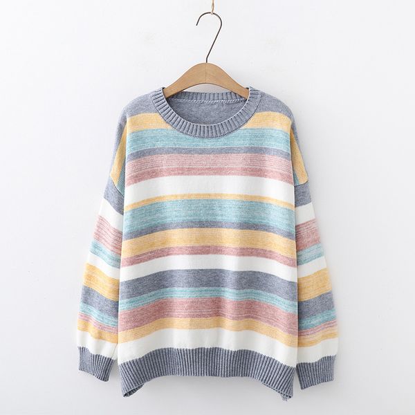 

hsa 2018 women striped pullover sweaters autumn winter candy color rainbow jumpers knitwear highstreet chic sweaters pull femme, White;black