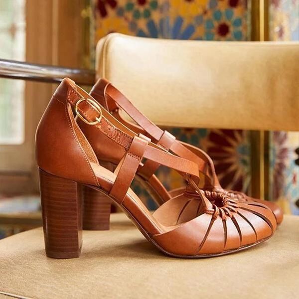 

square summer shoes women's fashion rome round toe butterfly-knot square heel high heels shoes sandalias mujer 2020, Black