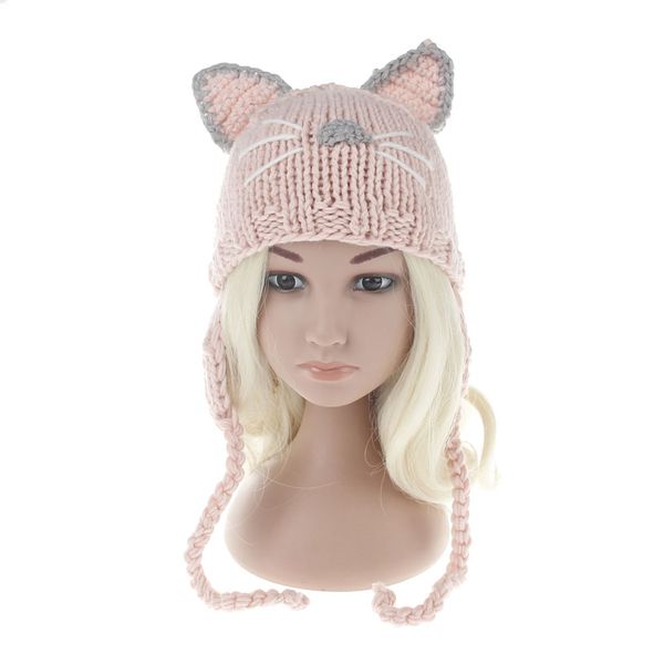

2017 children winter hat wool knit beanie skullies for girls and boys lovely cat ear kids hats outdoor warm cap pink black white