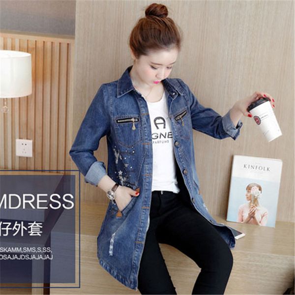 

spring women windbreaker 2019 new fashion medium long slim female denim outerwear single-breasted large size ladies trench qw039, Tan;black
