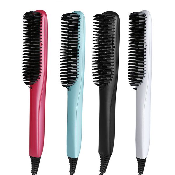 

hair straightener brush anti-scald patented design one step hair straightening brush, Black
