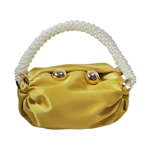 

2020 new mini vintage candy color hobos bag pearl handle fold bag with golden button handbags women bags