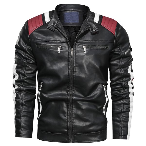 

men's leather jacket winter autumn male stand collar motorcycle coat mens pu slim fits jacket, Black