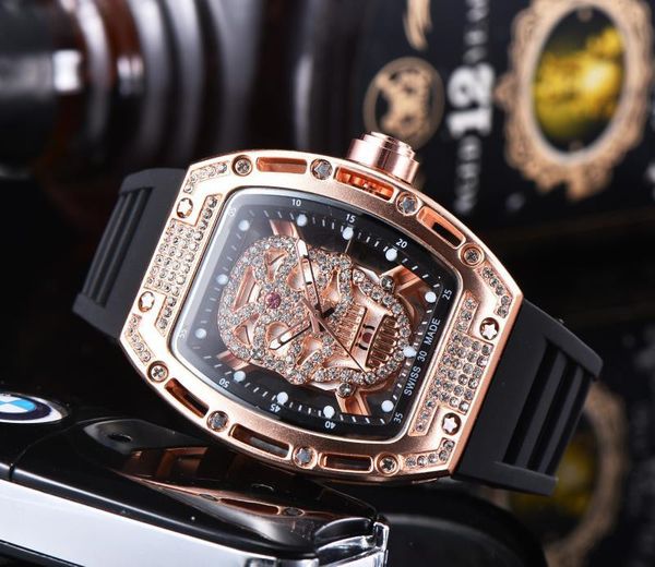 

womens mens luxury designer wristwatches tonneau rubber strap stainless steel dial diamonds watches fashion skull watch, Slivery;brown