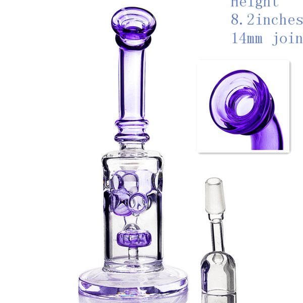 narghilè più viola tubo di vetro bong riciclatore bong 14mm giunto Dab Rig Recycler Oil Rigs Honeycomb e Inline Perc banger