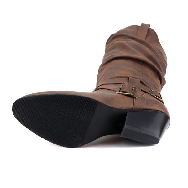 

vogue fashion knee high boots women winter boots thick high heels long round slip on spring autumn shoes woman, Black