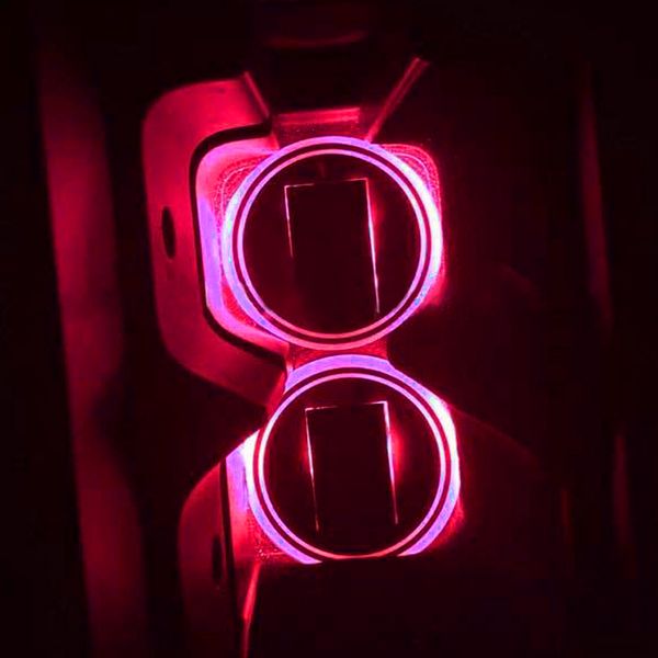 

2pcs universal car anti slip waterproof solar led car cup holder mat pad bottle drinks atmosphere lamp