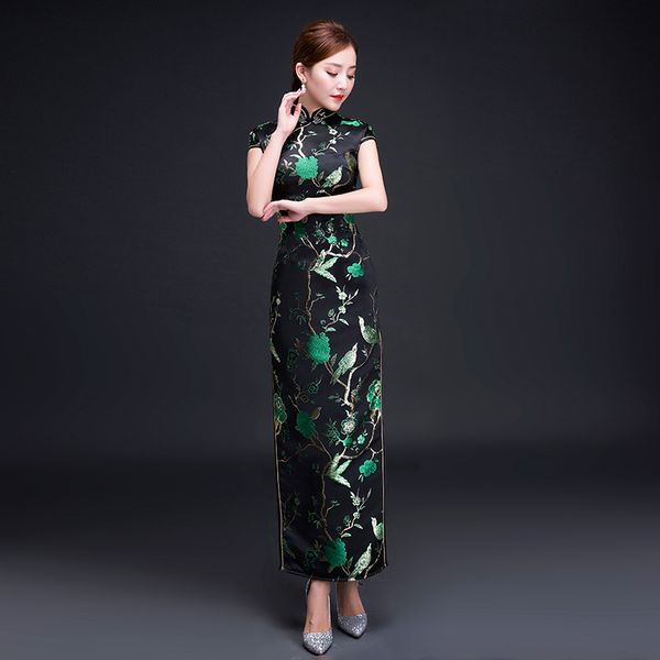 

green embroidery floral lady chinese dress prom dress qipao vintage mandarin collar vestidos de festa elegant cheongsam, Red