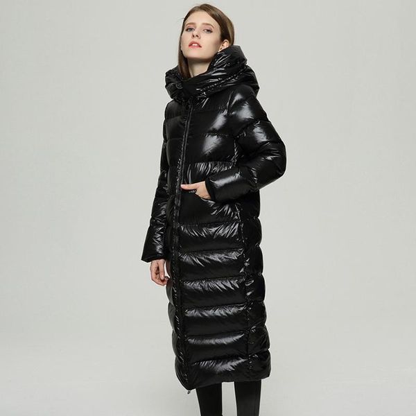 

90 white duck down long jacket 2019 winter jacket women warm thick down coat hooded for female parka now outwear, Black