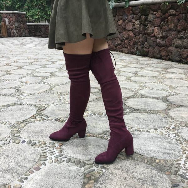 

womens over the knee boots block high heeled stretch high boots woman winter wine beige black gray 2019 shoes