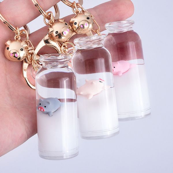 

quicksand keychain pig drifting surfing bottle bag keychain decoration pendant accessories new arrivals sell dropshipping, Black