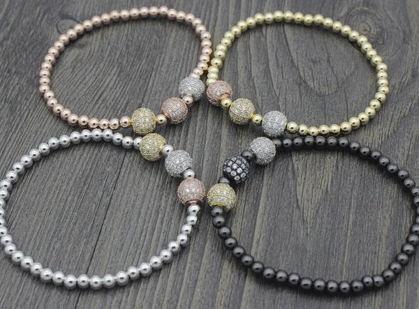 

8mm vu564 gold silver ball bead micro pave cz zircon cubic zirconia bracelet chakra macrame charm braided copper rope bangles, Black