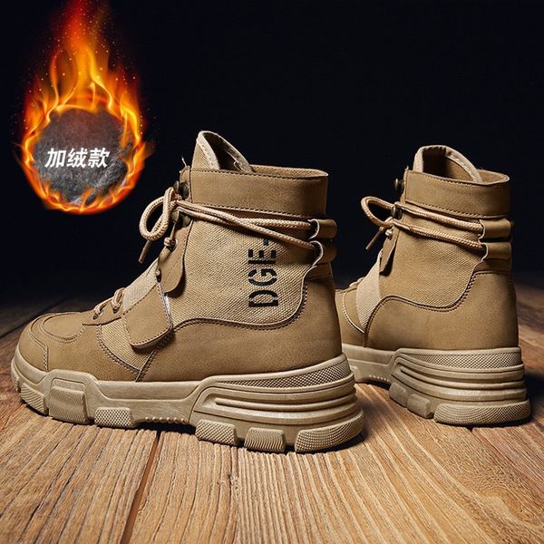 

boots men's fashion winter plus velvet warm hight-snowfield men's shoes korean-style versatile mid-short boots wo, Black