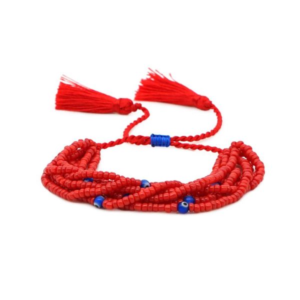 

go2boho chic seed beads bracelet for women bracelets evil eye boho jewelry red pulseras bohemian adjustable tassel handmade gift, Black