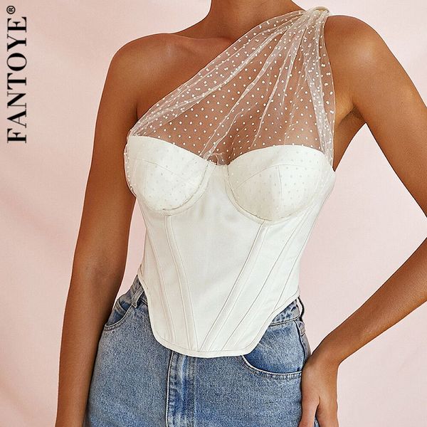 

fantoye sexy одно плечо кружева выдалбливают crop top женщины backless camis summer tops женский фестиваль белый bustier top streetwear, White