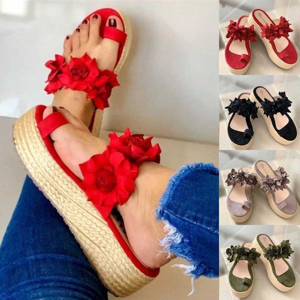 

2020 summer female slippers sponge cake bottom bohemian slope with bottom flower slippers eva clip toe women sandals, Black