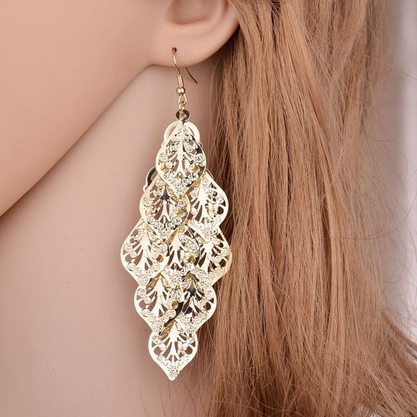 

new silver gold color dangle long earrings for women romantic cz crystal multi layer tree leaves drop earring
