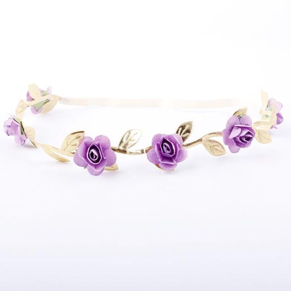 

toddler newborn kids baby girls rose flower garland gold leaf headband hair band princess flower girl crown wreath headband, Slivery;white