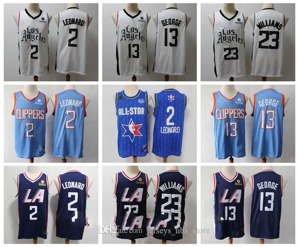 

mens paul george 13 la clippers jersey vintage kawhi leonard 2 lou williams 23 city blue navy edition all-star basketball jerseys, Black;red