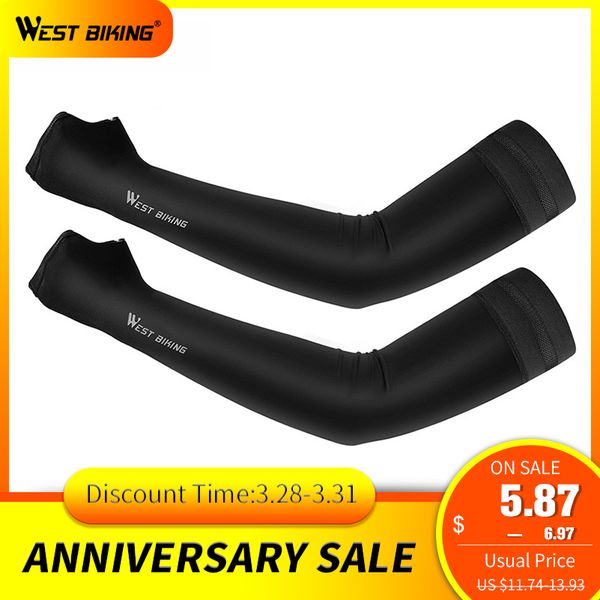 

west biking ice fabric running arm sleeves uv protection breathable sport cycling fitness running men women arm warmers sleeves, Black