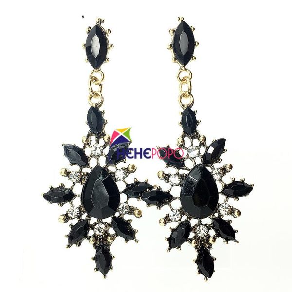 

drop earrings trendy vintage design alloy crystal synthetic gem earrings women jewelry black dangle, Silver