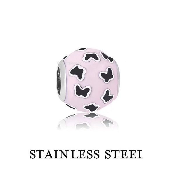 

butterfly pink spherical shape charms stainless steel jewelry accessories for woman fashion fit bracelet & necklace, Bronze;silver