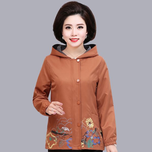 

women's jacket 2019 spring autumn jacket in the long section loose casual printing windbreaker hooded long-sleeved q33, Black;brown
