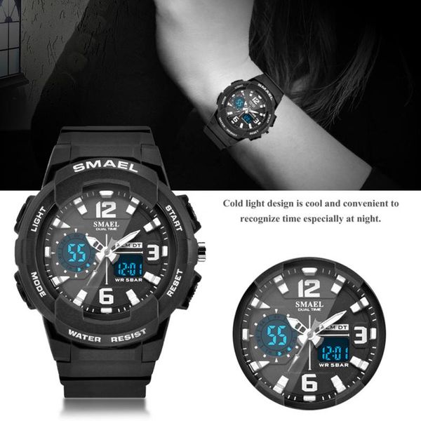 

4 colors men women smael waterproof digital analog dual display watch round electronic sports led outdoor quartz wristwatch, Slivery;brown