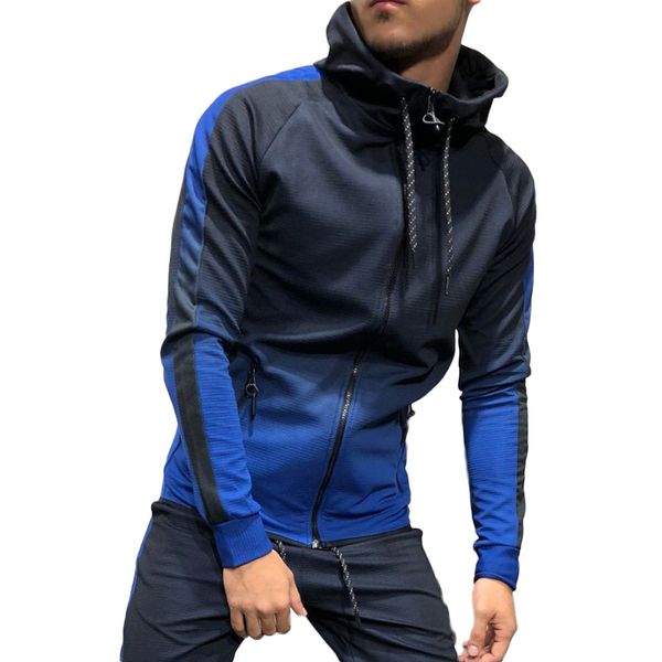 

fashion mens outwear autumn winter warm zipper packwork graduated slim long sleeve hooded sweatshirt drawstring outwear, Black;brown