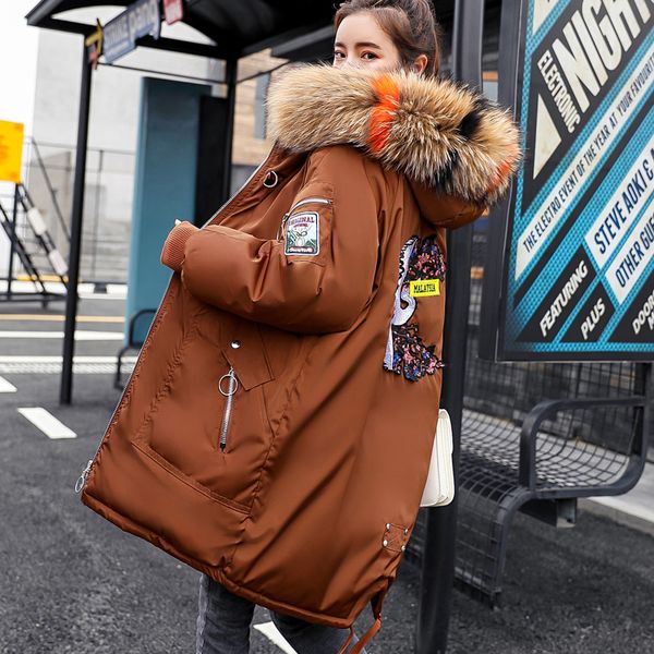 

big fur winter coat 2018 thickened parka women stitching slim long winter coat down cotton ladies down parka jacket women, Black