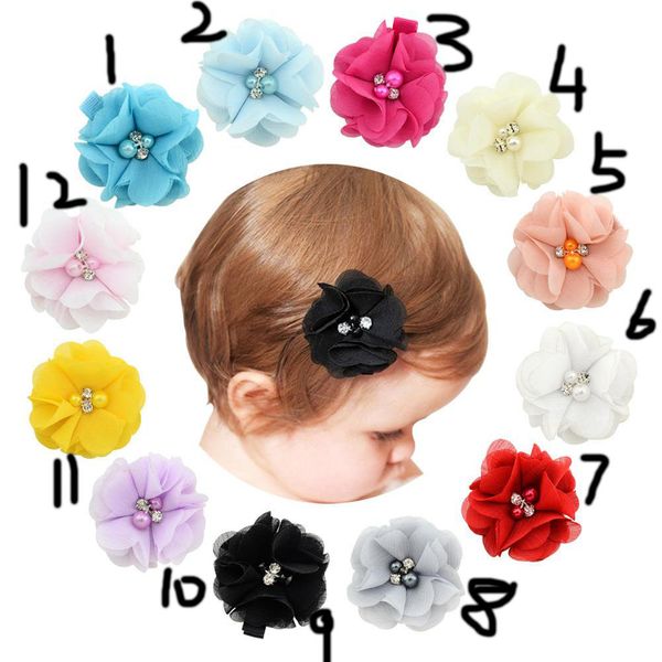 Europe Baby Girls Barrettes Chiffon Flower Beads Bobby Pin Hair