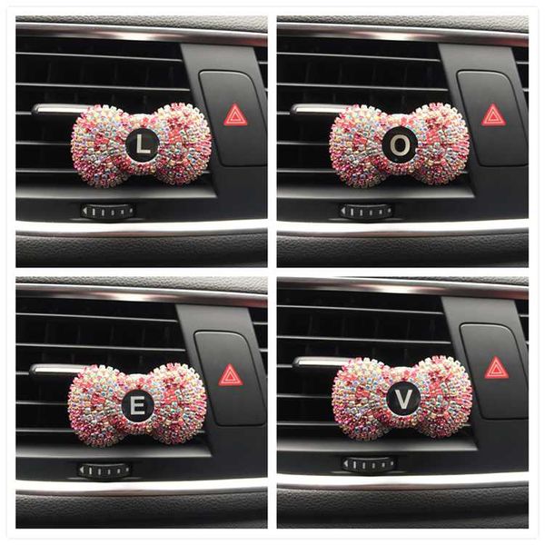 

english letter colorful bow car perfume ornaments exquisite car styling air conditioner perfume bow shaped air freshener