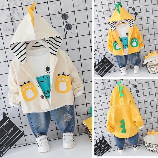 

новый 3 шт. осень baby boy девушка с длинным рукавом мультфильм динозавров печати футболка толстовка с капюшоном брюки случайные наряды, White