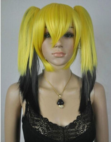 Peruca Cosplay VOCALOID MIKU amarelo / preto peruca mista