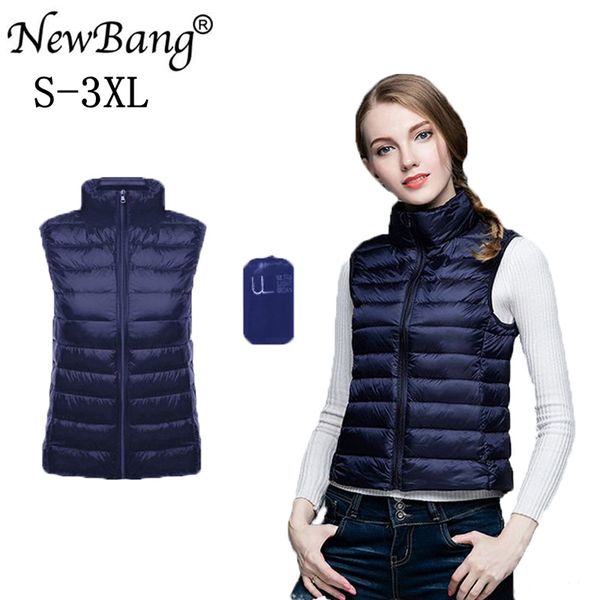 

newbang 90 ultra light vest sleeveless white duck down vest women stand collar s-xxxl 12 colors women chalecos mujer, Black;white