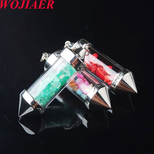 

wojiaer 7 chakra wishing bottle pendulum reiki natural chip stone pendant necklace for women men divination amulet dbn812, Silver