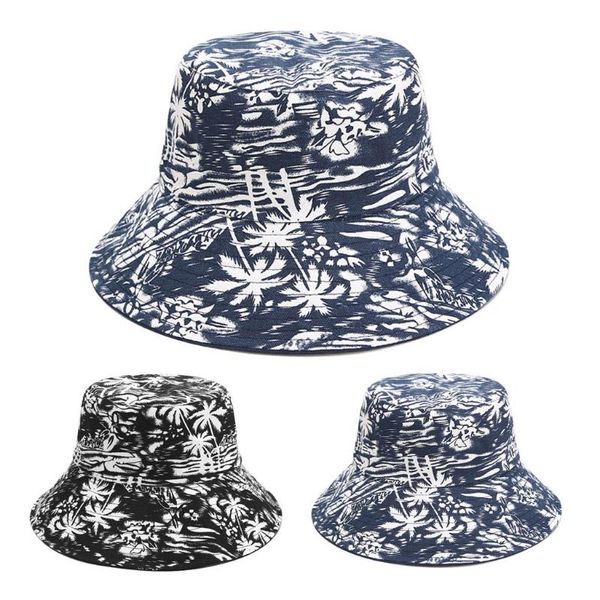 

printing double-sided wearing summer visor folding fishing bucket hat sunhat fisherman's hats chapeau de soleil, Blue;gray