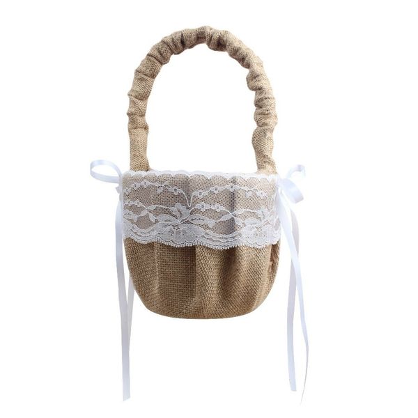 2019 Burlap Lace Rustic Wedding Flower Baskets For Wedding
