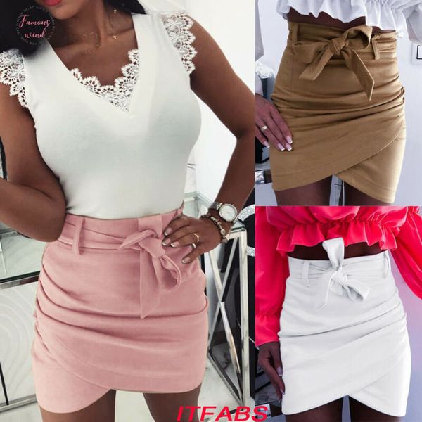 

new fashion women ladies high waist pencil skirts button lace patchwork bodycon suede leather split party casual mini skirt, Black