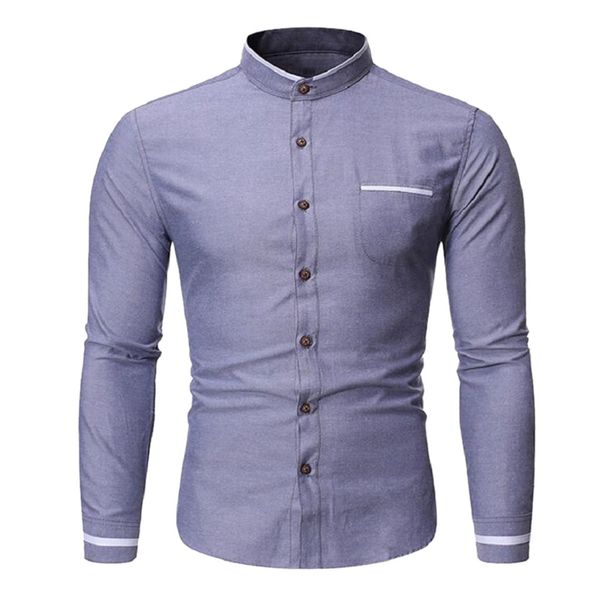 

fashion men solid business casual stand collar long sleeve shirts, White;black