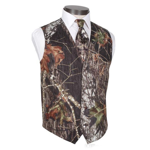 

2020 v neck camo groom vests men's country wedding outerwear vest realtree spring camouflage slim fit men's vests(vest+tie) custom, Black